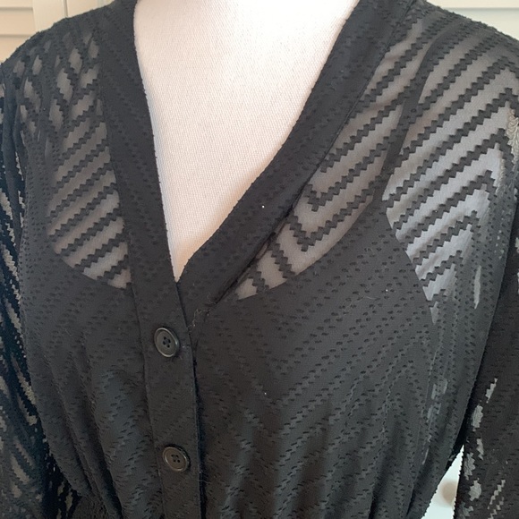 Dex Anita Midi Dress Women’s Black Button Up Overlay w/ Satin Slip Size Large - Picture 2 of 11